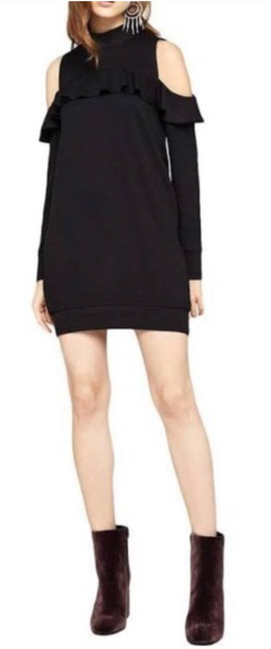 BCBGeneration Womens Black Sweater Dress Cold Shoulder Long Sleeve Size S NWT